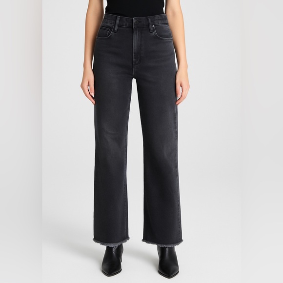 Whistles Black Dark Wash Wide‎ Leg Frayed Hem Jeans - Picture 1 of 9